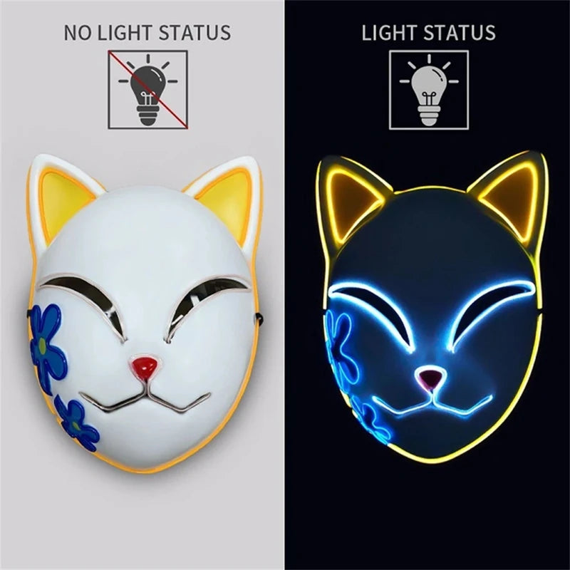 Halloween Neon Mask Cosplay LED Demon Slayer Mask with Ghost Design