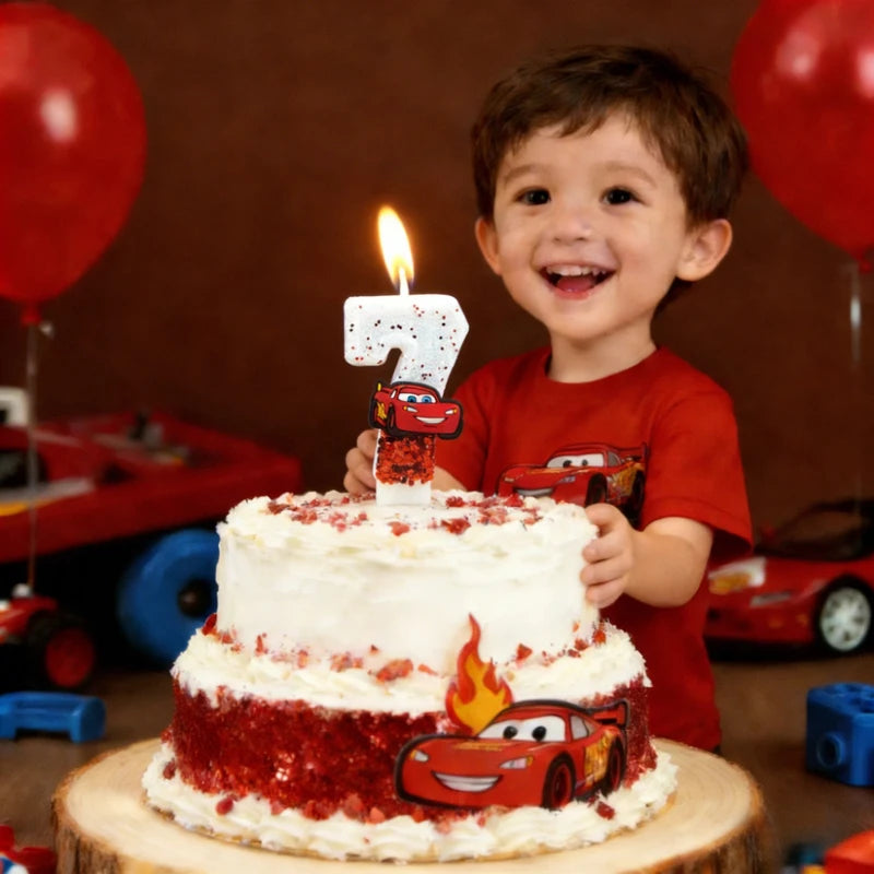 Kids Racing Car Digital Birthday Candle - Lightning McQueen Cake Topper for Kids Party