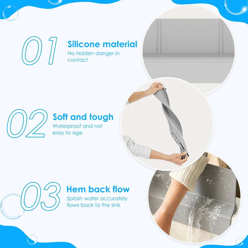 Silicone Sink Splash Guard with Non-Slip Suction - Kitchen Water Baffle Protector