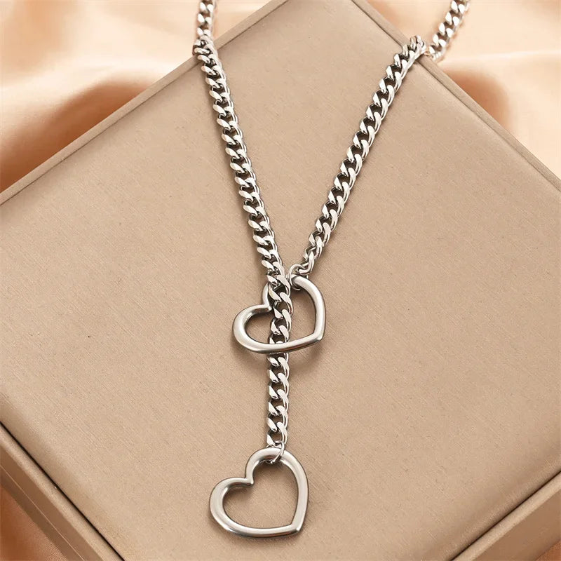 Love Heart Necklace for Women Men Punk Rock Jewelry Silver Slip Chain Choker