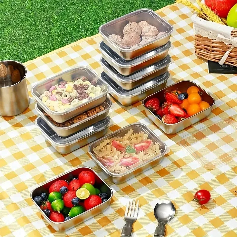 Set of 5 Stainless Steel Food Storage Containers - Stackable Meal Prep Boxes for Kitchen, Fridge & Travel