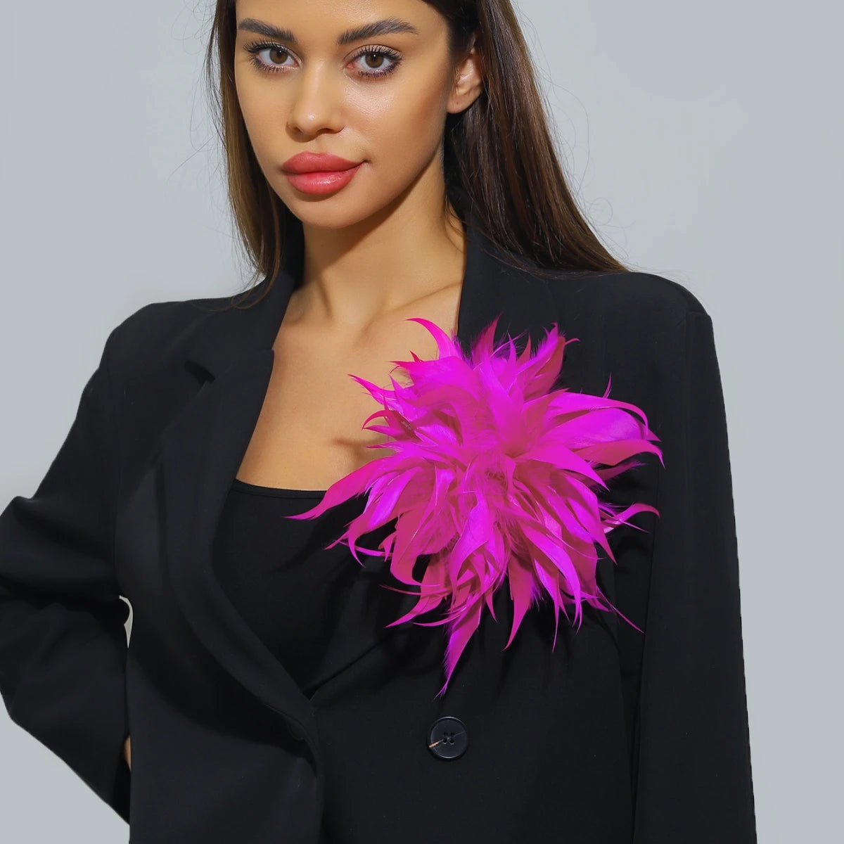 French Style Handmade Multicolor Feather Flower Brooch for Women - Luxury Lapel Pin