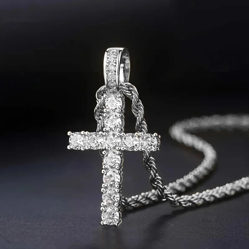 60cm Twisted Chain Necklace with Cubic Zirconia Cross Pendant for Men and Women - Fashion Jewelry Gift