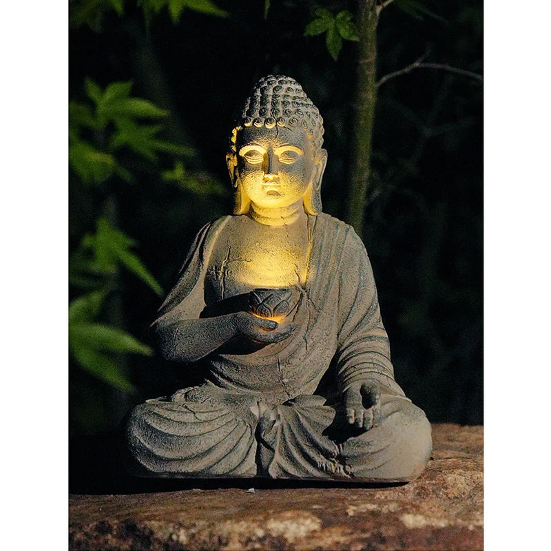 Solar Buddha Statue Sculpture Garden Decor Light Zen Asian Outdoor Indoor