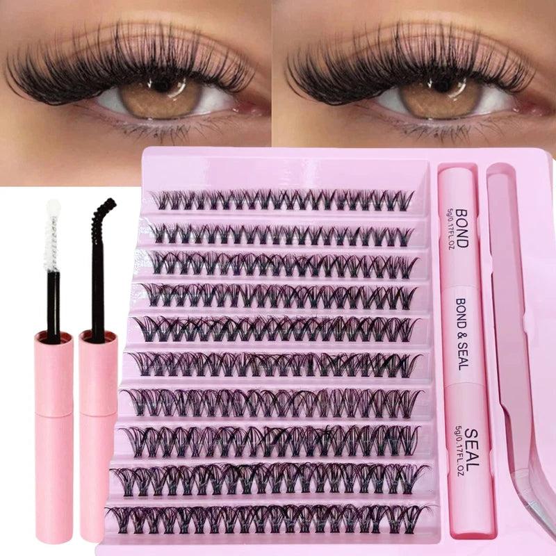 False Eyelash Set with Faux Mink Fur Fluffy Natural Look 200 Pieces