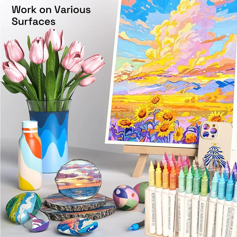 9-Color Acrylic Paint Pens Set for Rock Glass Ceramic Wood Canvas DIY Art Supplies