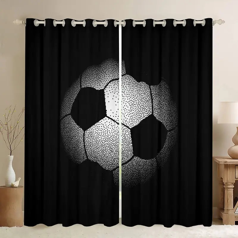 Soccer Ball Curtains for Bedroom Living Room - Sports Themed Window Drapes