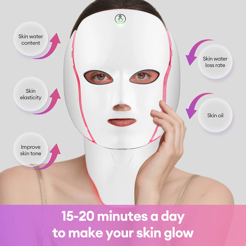 7-Color LED Facial Mask with Neck Light Therapy Beauty Device