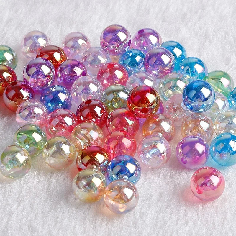 Rainbow AB Color Acrylic Beads - Loose Round Spacer Jewelry Making Supplies