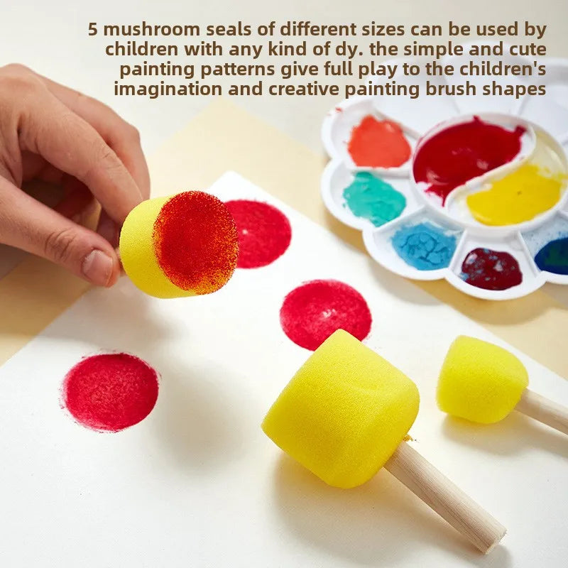 10 Pcs Wooden Handle Mushroom Head Paint Sponges for Kids DIY Art Crafts Set
