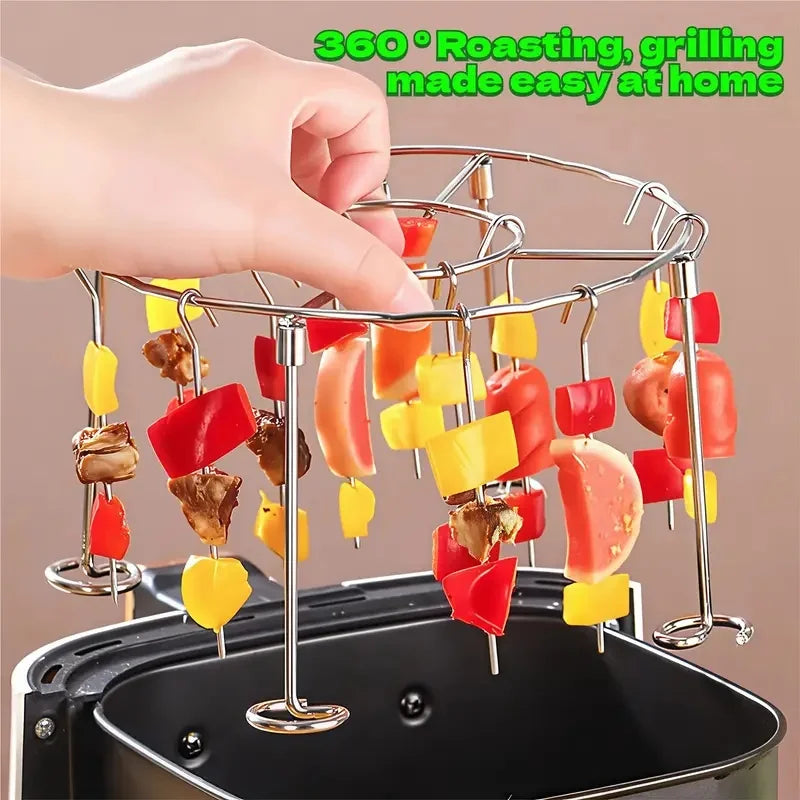 Air Fryer Grill Set with 304 Steel Vertical Grill and 24 Skewers for 3-6QT Models