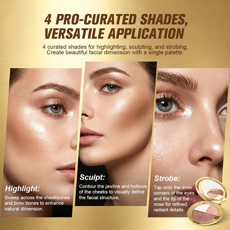 Multi-Function Eye & Cheek Highlighting Palette with 4 Shades for Contouring & Radiance