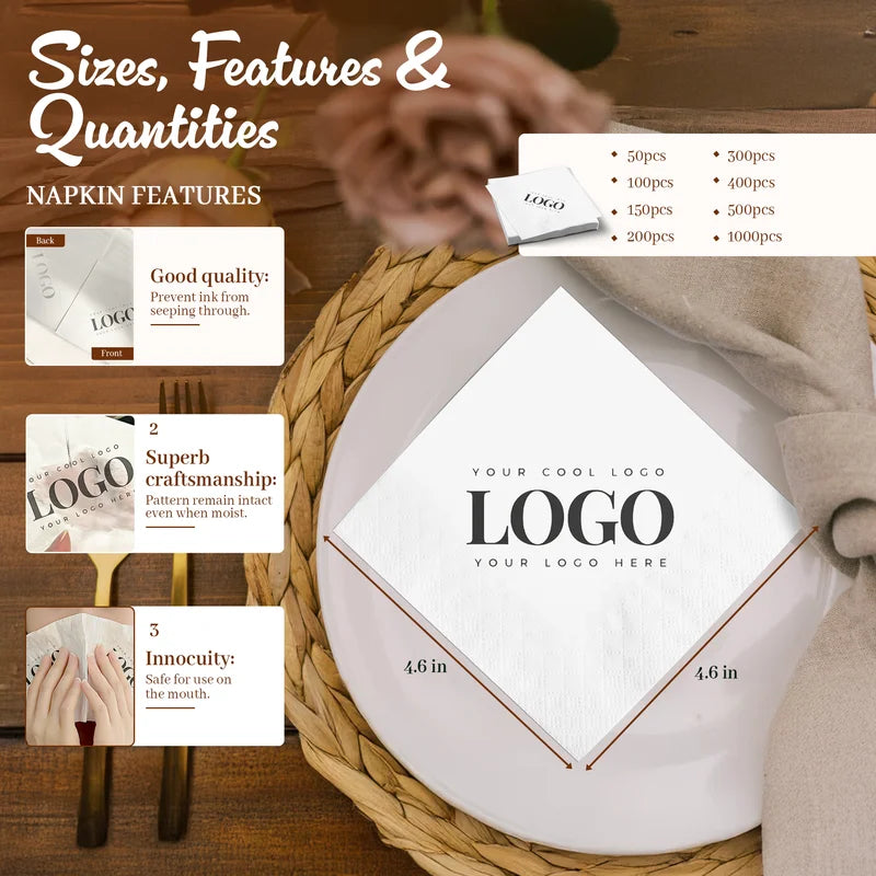 Personalized Wedding Cocktail Napkins Custom Text Disposable Party Napkins