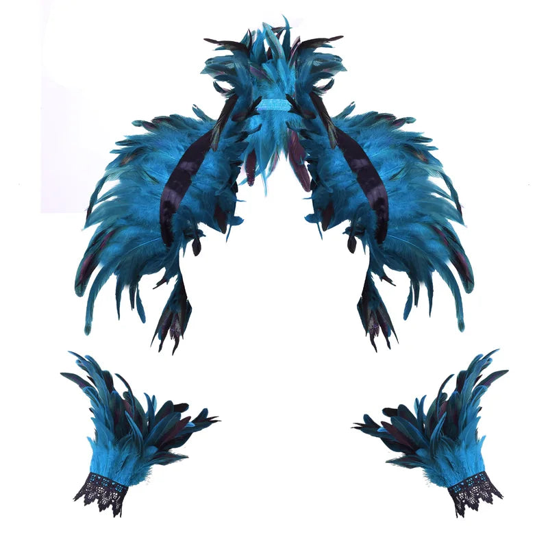 Halloween Feather Shawl Wristlet Set for Women and Men - Punk Party Dress Up