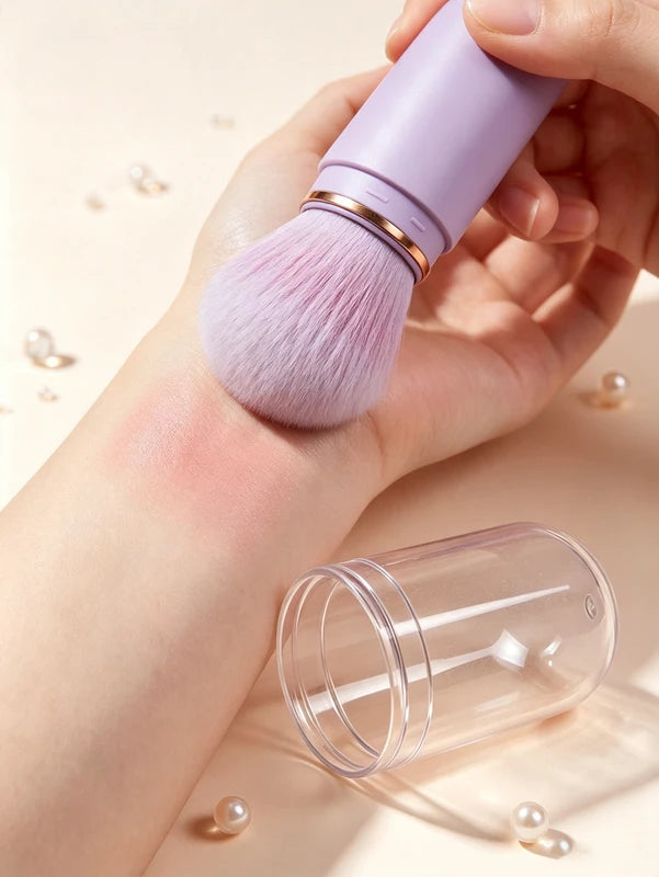Mini Retractable Makeup Brush Set for Foundation Concealer Blush & Contouring - Portable Travel Tool with Protective Cap