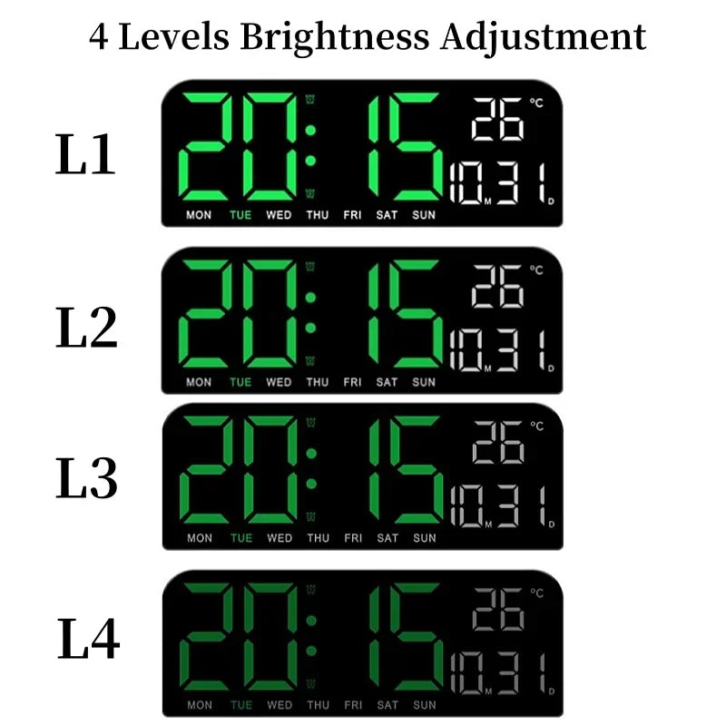 Digital Wall Clock with Temperature Date Week Countdown Alarm 12/24H Auto Dimmable USB Powered