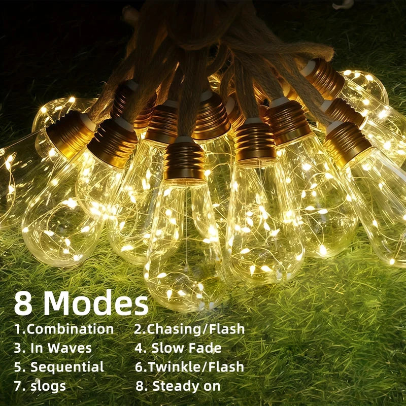 Solar Outdoor String Lights with 8 Modes, 15/10 Bulbs for Garden, Patio, Party, Christmas