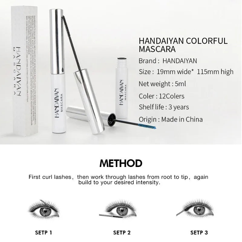 Color Waterproof Mascara - Fast Dry, Curly, Long-Lasting Eyelash Extension Makeup