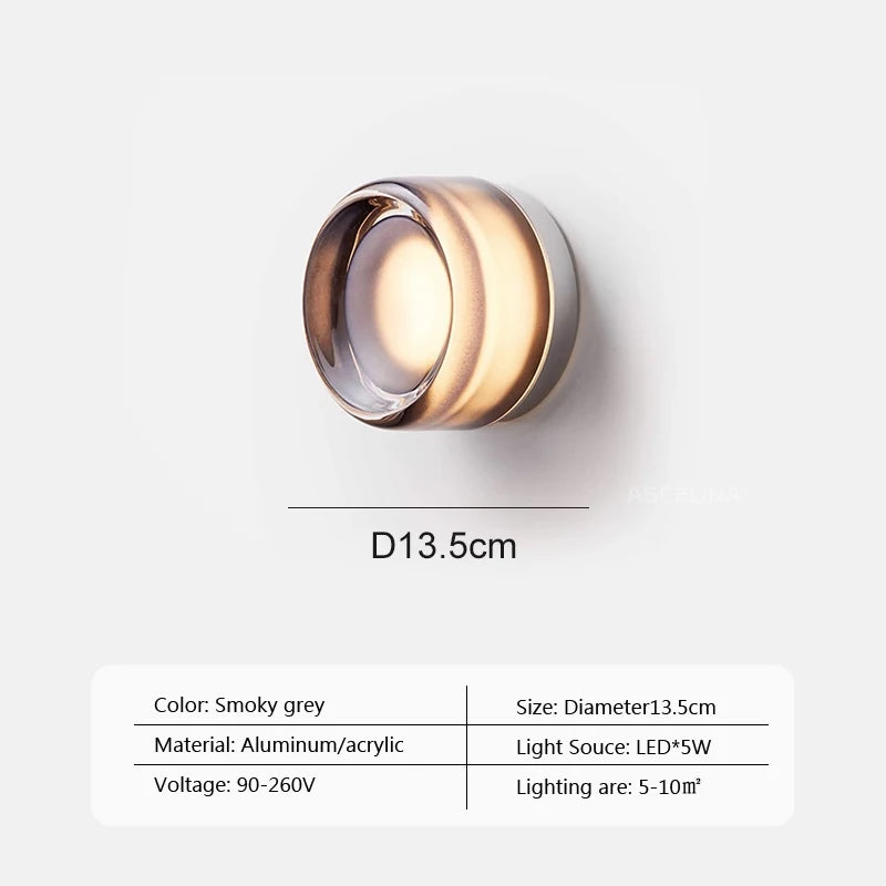 Modern LED Wall Lamp for Living Room Amber & Smokey Grey Wall Sconce Lighting