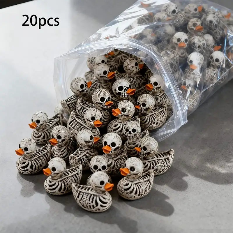 Gothic Skull Duck Resin Figurines Set for Halloween and Home Decor - 20 Pack