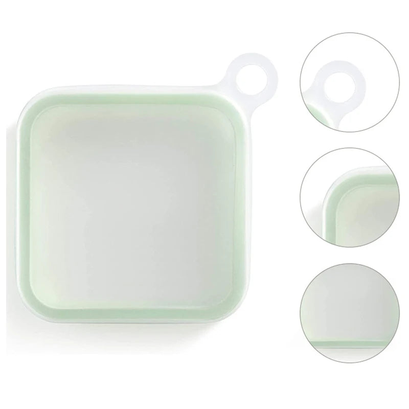 Silicone Sandwich Bento Box with Handle Food Container for Lunch - Reusable, Microwave Safe