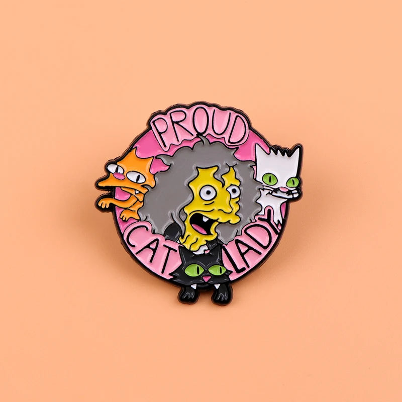 Cat Lady Enamel Pin Badge for Backpack Hat Collar Lapel Cartoon Jewelry Gift
