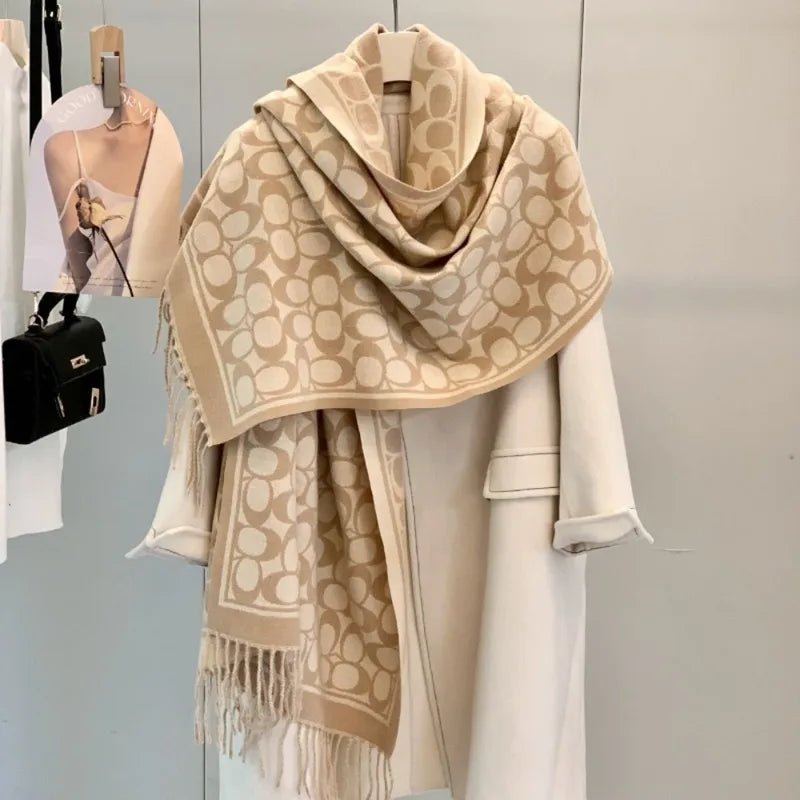 Unisex Thick Double-Sided Cashmere Feel Scarf with Tassels - Winter Fashion Accessory