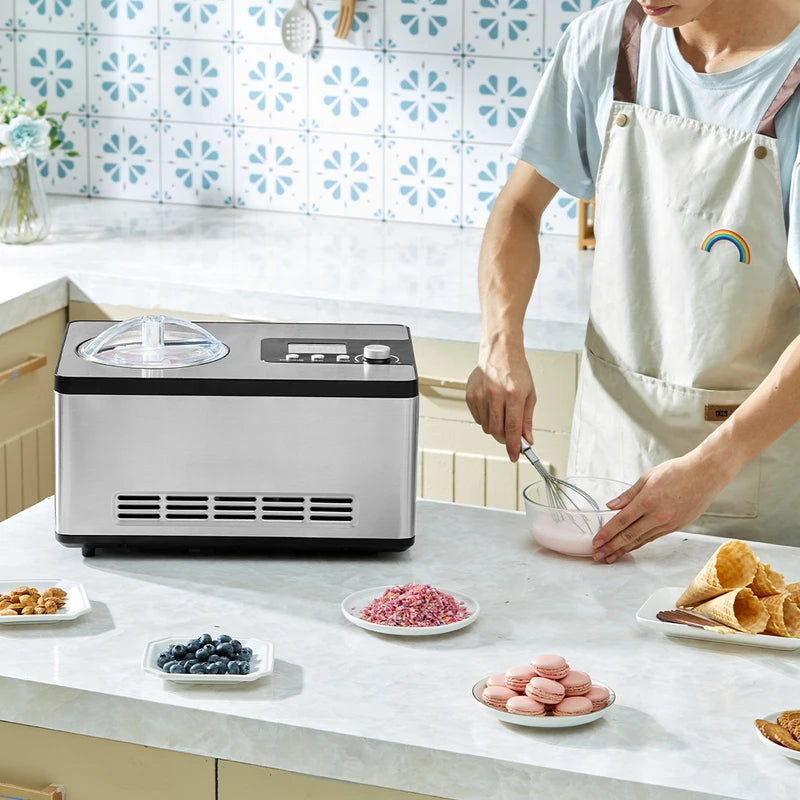 Automatic Ice Cream Maker 2QT with Built-in Compressor, No Pre-Freezing, Multiple Modes