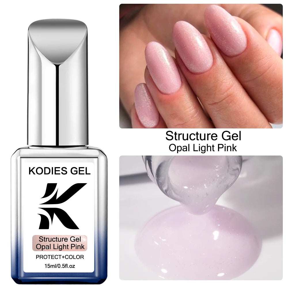 Semi Permanent UV Nail Gel Base Coat with Pearl Shine - 15ML, Self-Leveling Construction Gels