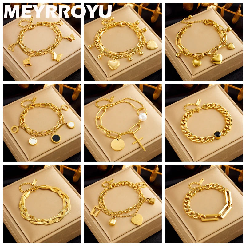 Multilayer Chain Bracelet for Women with Butterfly Heart Belt Design - Jewelry Party Gift