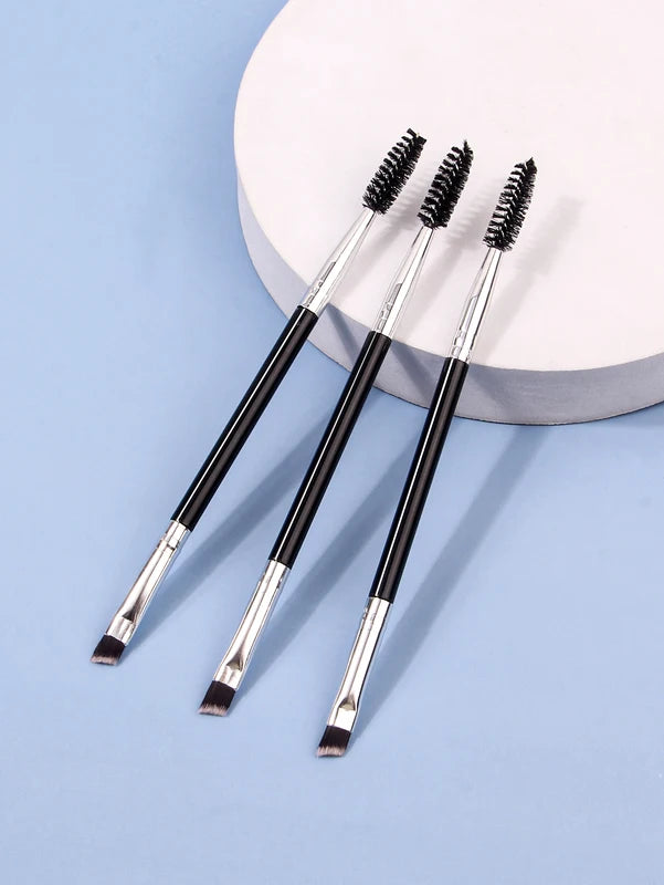 3Pcs Angled Eyebrow & Eyelash Makeup Brush Set - Professional Quality