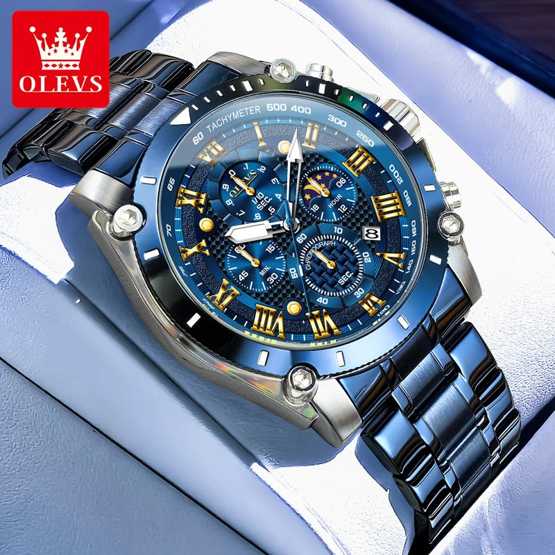 Men's Luxury Sport Watch with Stainless Steel Waterproof Chronograph