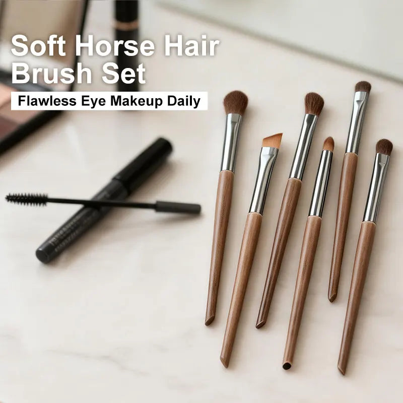 Horse Hair Makeup Brush Set with Storage Bag - Soft Natural Bristles for Face & Eyes, Professional Quality