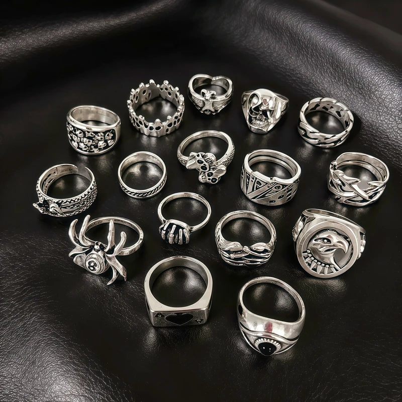 Vintage Gothic Punk Skull Butterfly Ring Set for Women and Men - Retro Jewelry Party Gift
