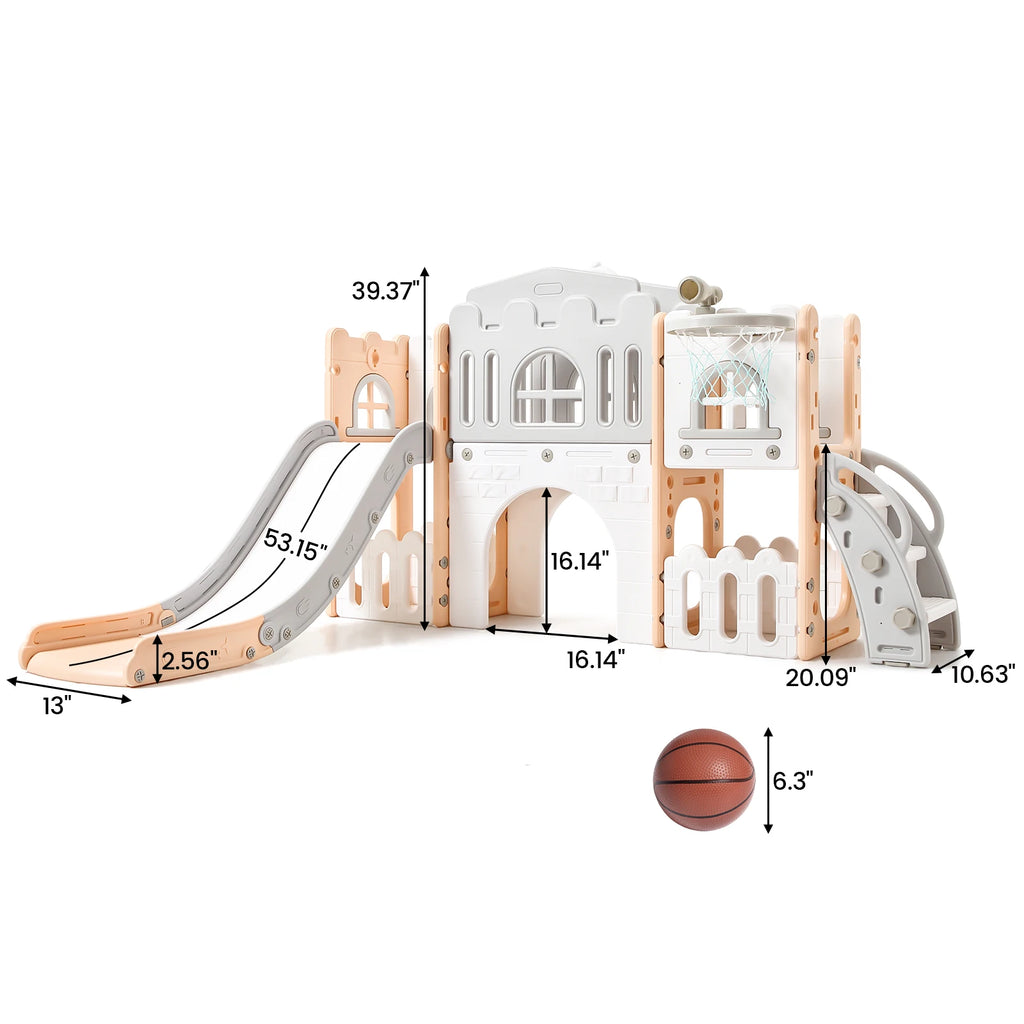 8-in-1 Toddler Indoor Playground with Slide and Basketball Hoop, Kids Outdoor Playset