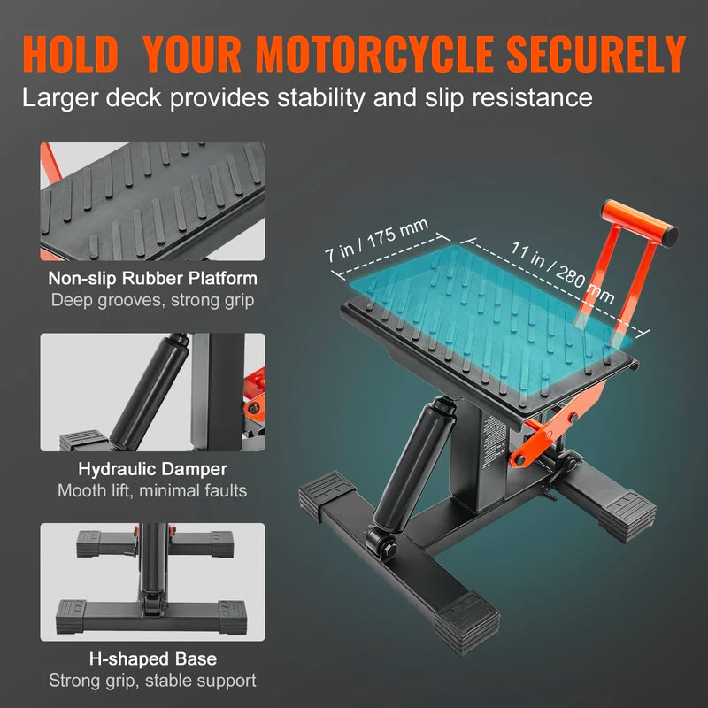 Motorcycle Lift Stand 440lb Heavy Duty Hydraulic Dirt Bike Hoist Adjustable Height
