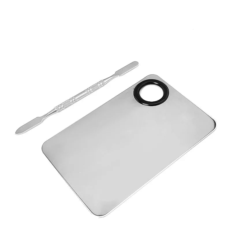 Stainless Steel Makeup Mixing Palette & Spatula Set for Foundation and Nail Art