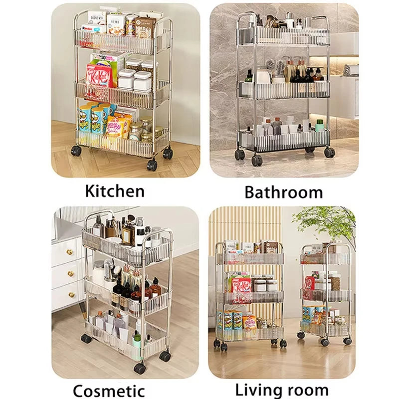Multi-Layer Mobile Storage Cart with Wheels - Household Organizer Trolley, 2/3/4 Tiers