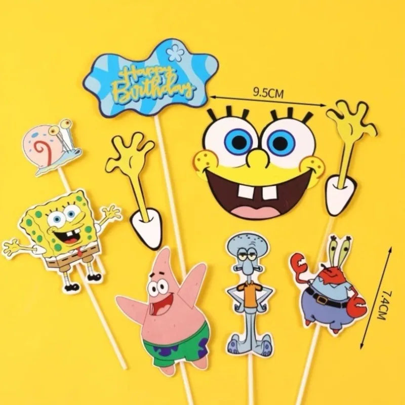 Cartoon Cake Topper for Birthday Party Decoration - SpongeBob Flag Insert