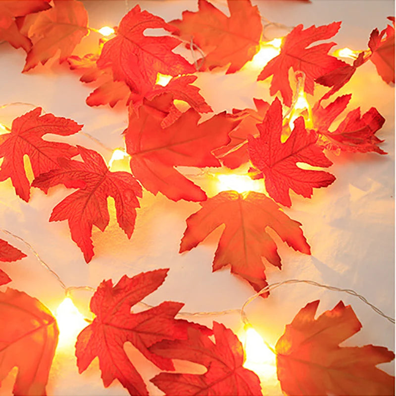 Halloween LED String Lights with Artificial Maple Leaves - Holiday Decor