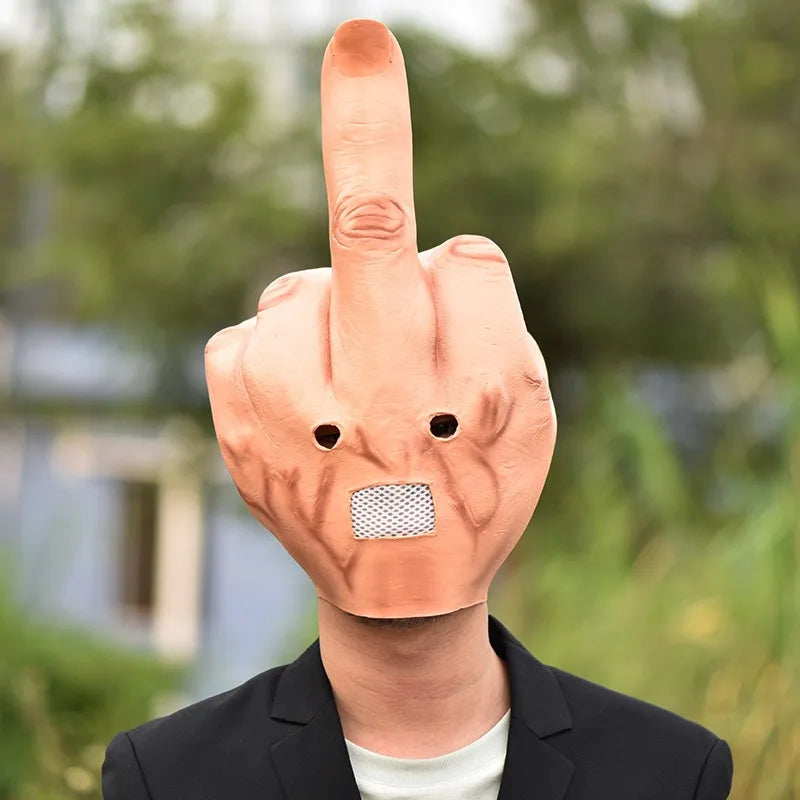 Funny Halloween Prank Mask - Vertical Middle Finger Latex Headgear for Bar & Performance