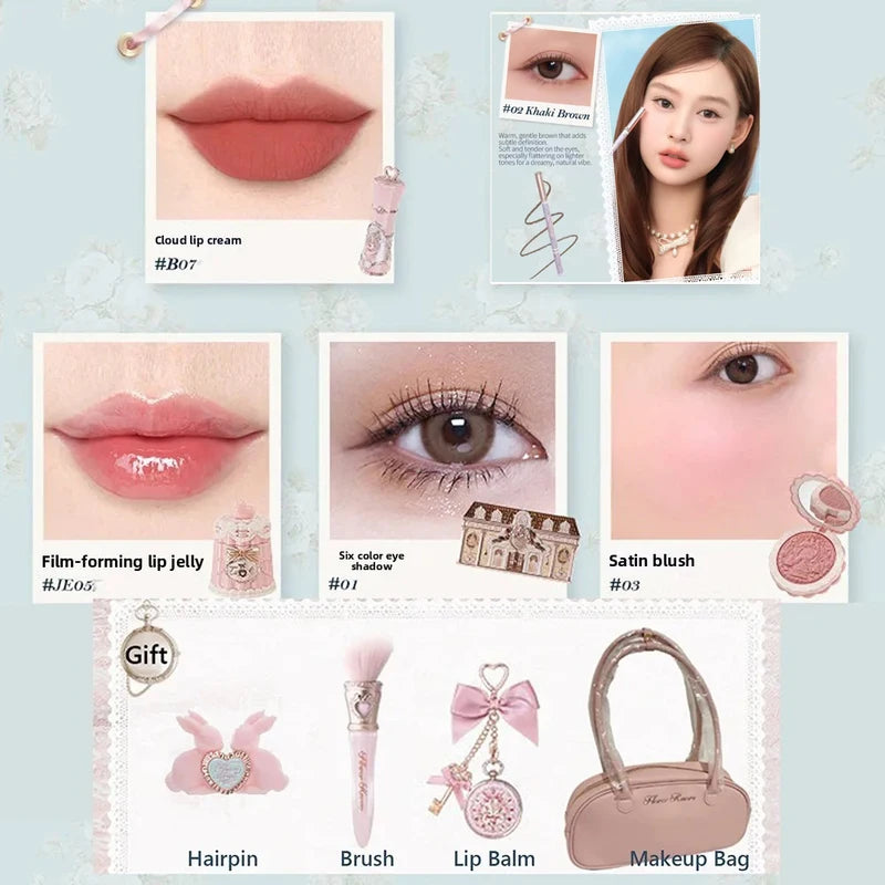 Vegan Makeup Set with Palette Blush Lipstick & Brushes - All Variants