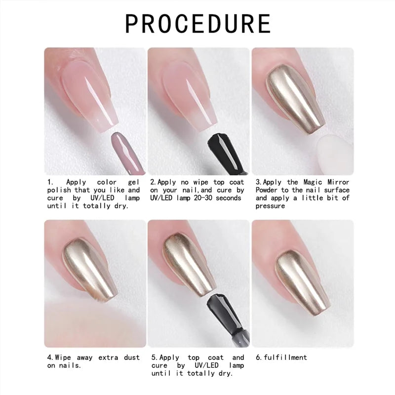 White Chrome Nail Powder Shimmer Glitter Effect for Nails - Multiple Colors