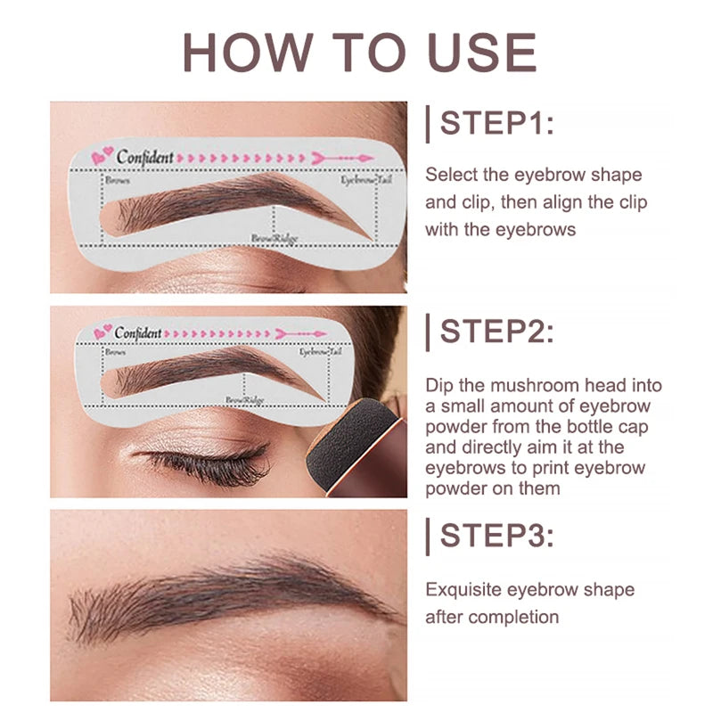 Eyebrow Stamp Shaping Kit Set with Hair Cover Up Powder & Contouring Stick 10 Pieces