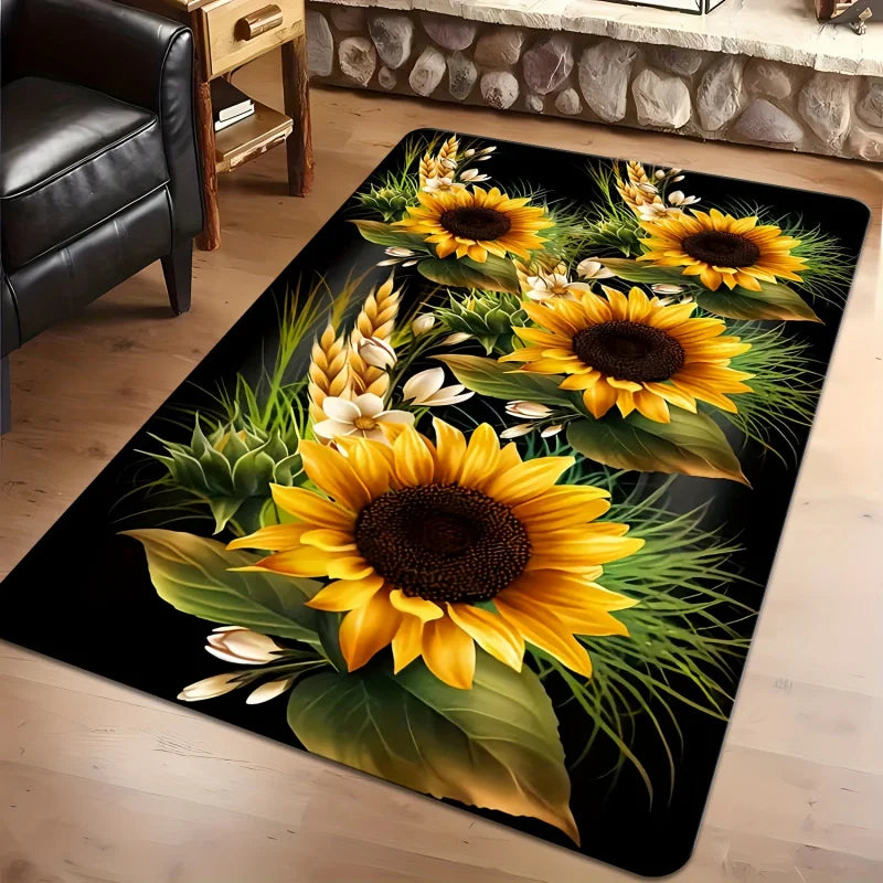 Sunflower Pattern Area Rug - Machine Washable Indoor Home Decor - Multiple Sizes