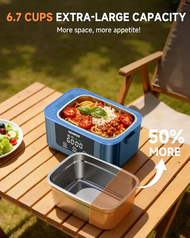 Cordless Electric Lunch Box 1.4L Self-Heating Food Warmer with Ice Crystal Box