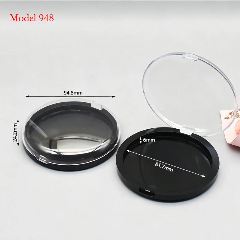 Round Plastic Makeup Compact Case with Mirror for Powder & Blush - Black