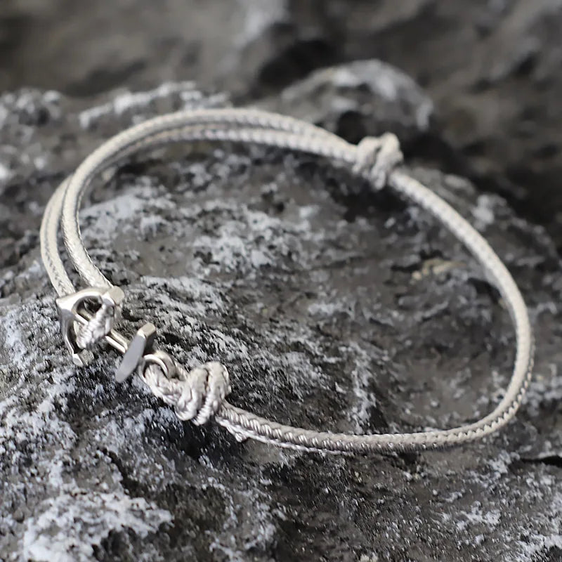 Adjustable 2mm Rope Bracelet for Men Women Stainless Steel Anchor Jewelry