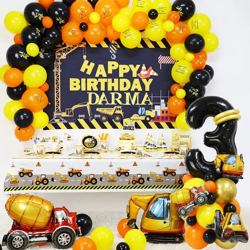 Construction Theme Party Supplies 28pcs Set | Number Truck & Excavator Decorations