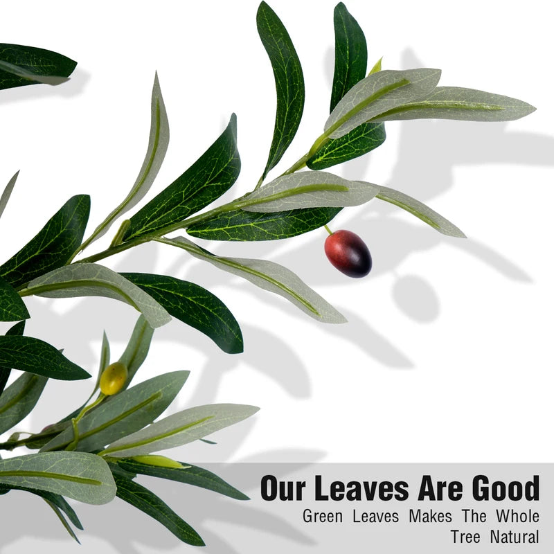 Artificial Olive Tree Indoor Floor Plant - 5.25FT, 6.10FT, 7.10FT Tall Faux Tree with Natural Trunk and Lifelike Fruits